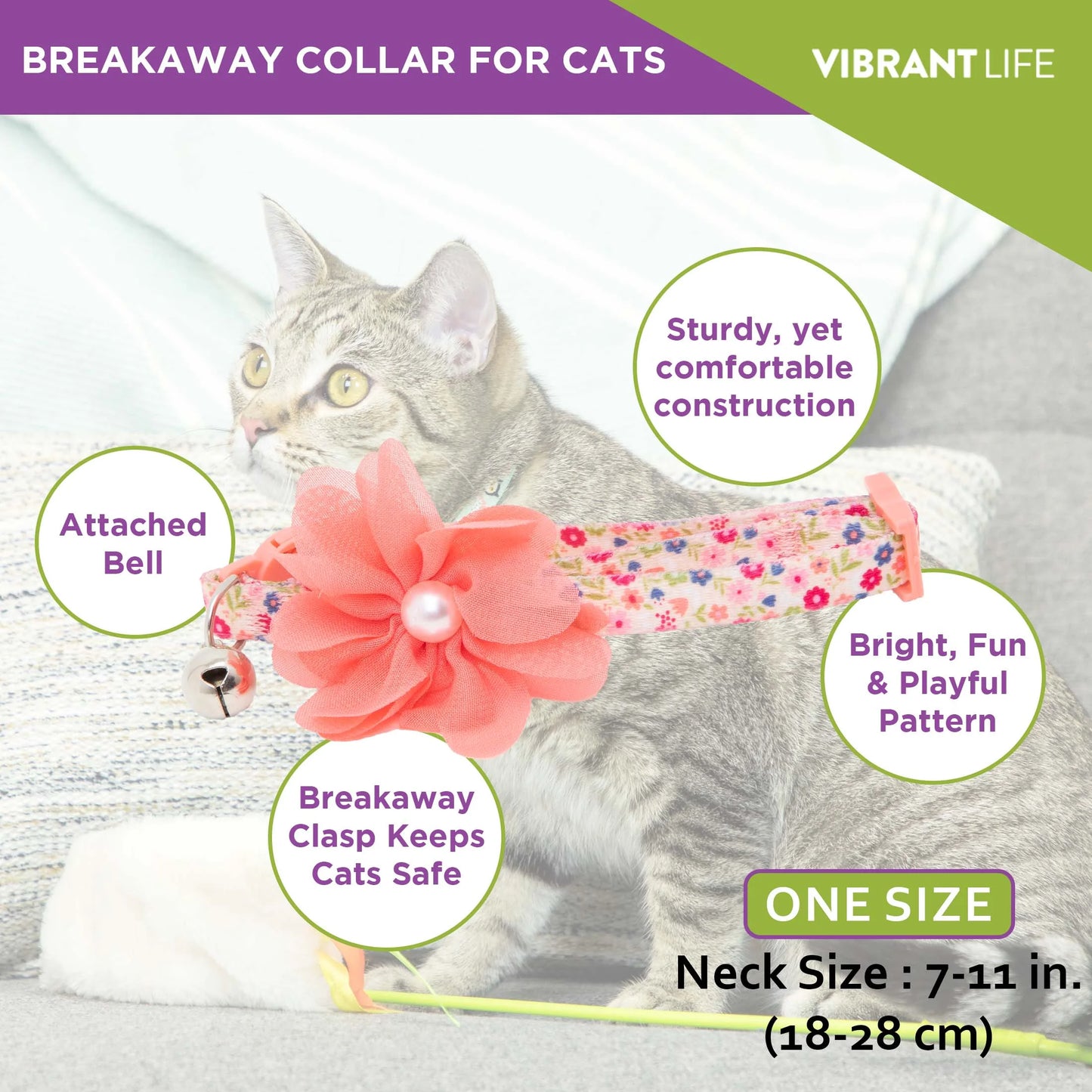 2-Pack Cat Collar 3D Multi Color Flower and Multi Heart, One Size