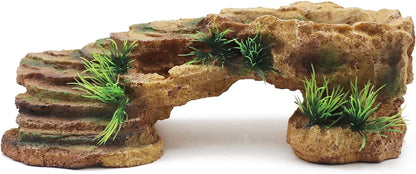 Turtle Basking Platform Reptile Terrarium Hideout Tortoise Resin Rock Hide Cave Habitat Ornament for Bearded Dragon Frogs Lizards Spiders Fish Amphibians Aquarium, Small