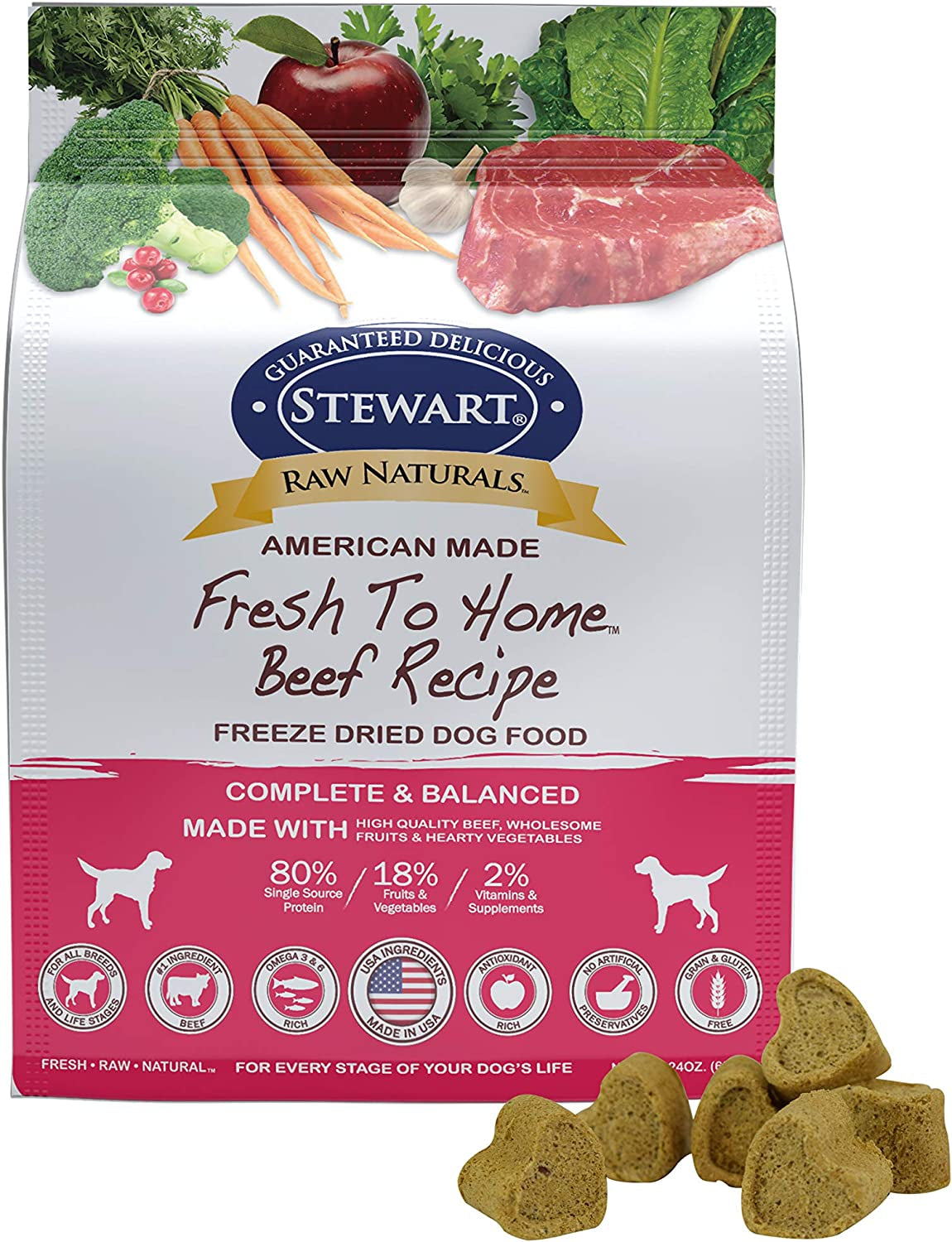 Raw Naturals Freeze Dried Dog Food Grain Free Made in USA with Beef, Fruits, & Vegetables for Fresh to Home All Natural Recipe, 24 Oz.