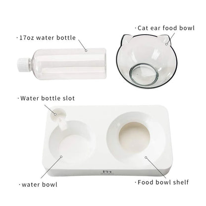 Tilted Cat Food Bowl with Feeding Mat for Food and Water, Food Feeding Dishes for Raised Cats and Puppies