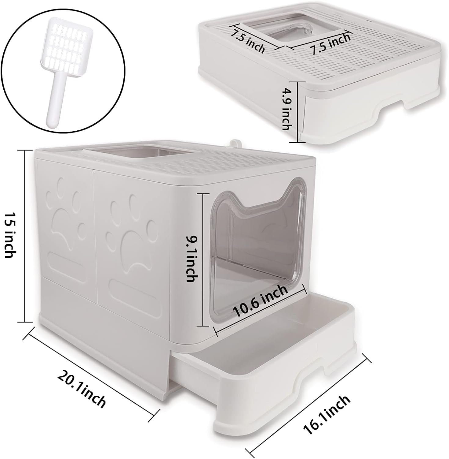 Foldable Cat Litter Box with Lid, Large Cat Litter Box Enclosed with Mat and Litter Scoop, Top Entrance Covered Litter Box Drawer Pan Design Type Kitty Litter Toilet for Cats