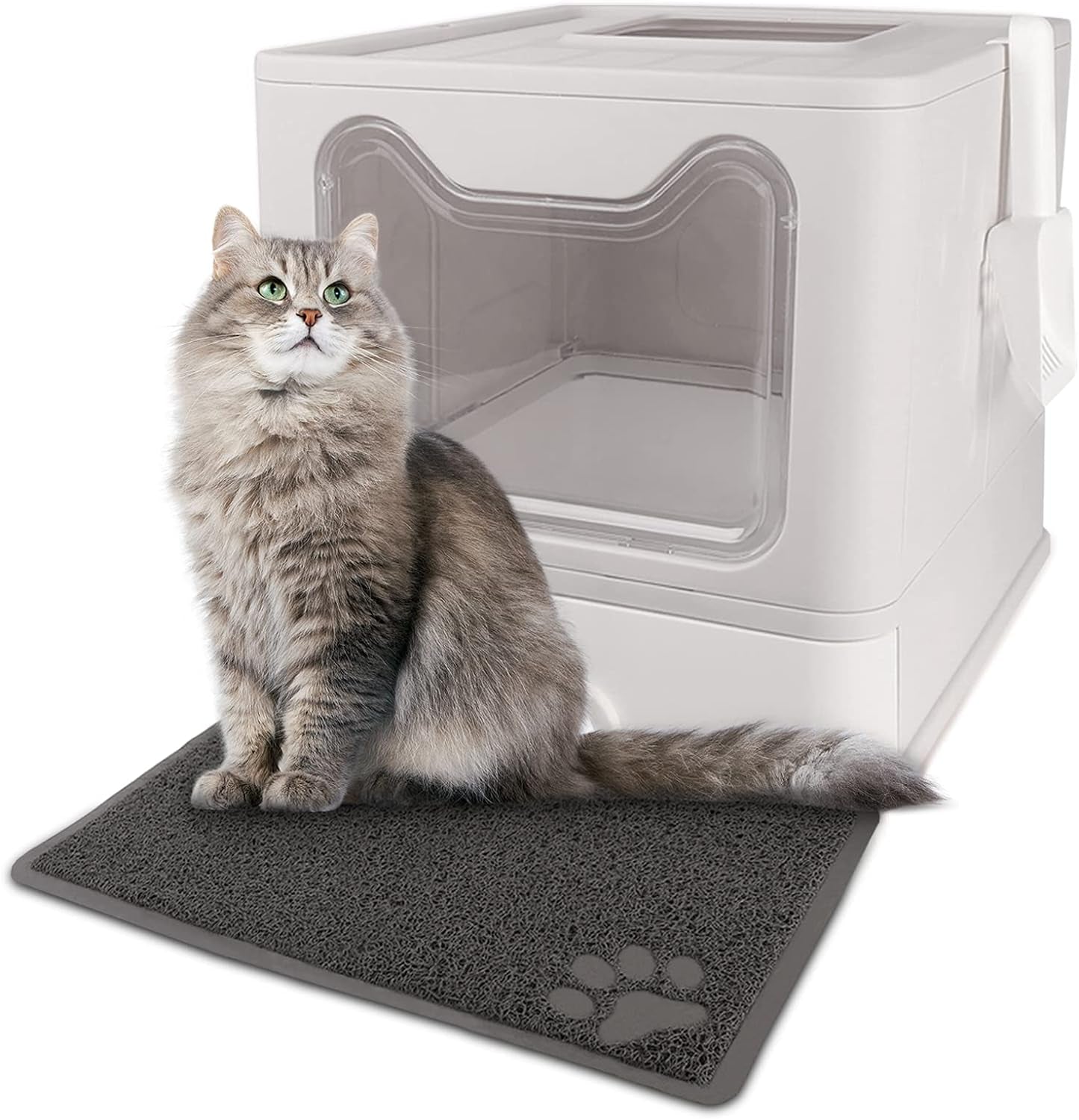 Foldable Cat Litter Box with Lid, Large Cat Litter Box Enclosed with Mat and Litter Scoop, Top Entrance Covered Litter Box Drawer Pan Design Type Kitty Litter Toilet for Cats