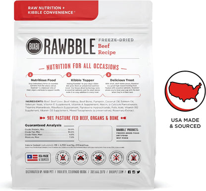 Rawbble Freeze Dried Dog Food, Beef Recipe, 12 Oz - 98% Meat and Organs, No Fillers - Pantry-Friendly Raw Dog Food for Meal, Treat or Food Topper - USA Made in Small Batches