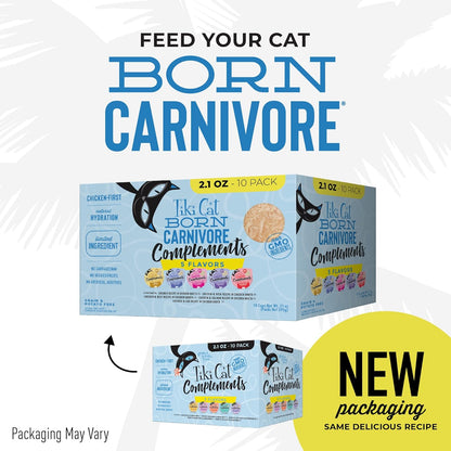 Tiki Cat Born Carnivore Complements Variety Pack, Chicken Blends, Wet, High-Protein & High-Moisture Cat Food Topper, 2.1 Oz. Cups (Pack of 10)