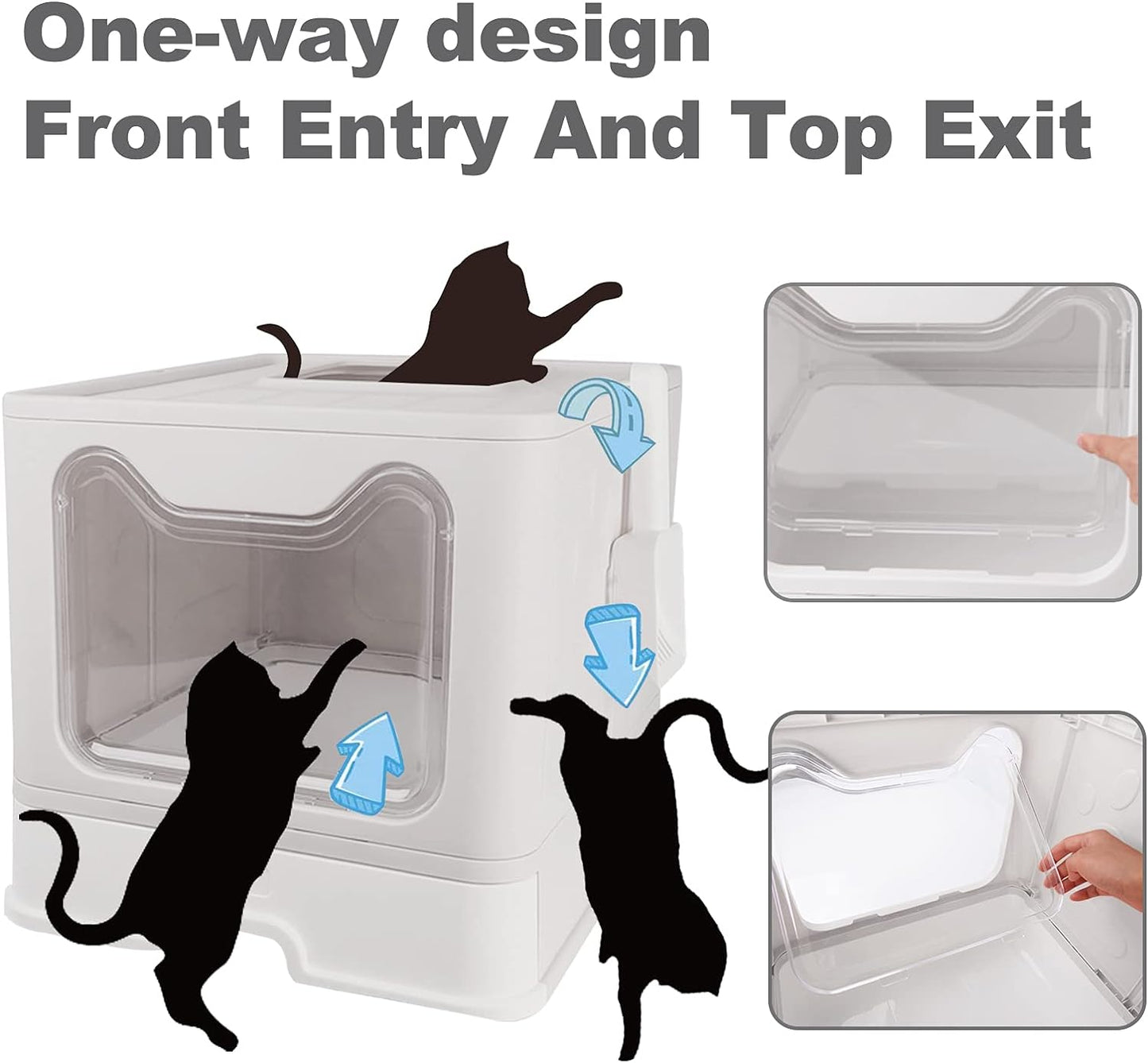 Foldable Cat Litter Box with Lid, Large Cat Litter Box Enclosed with Mat and Litter Scoop, Top Entrance Covered Litter Box Drawer Pan Design Type Kitty Litter Toilet for Cats