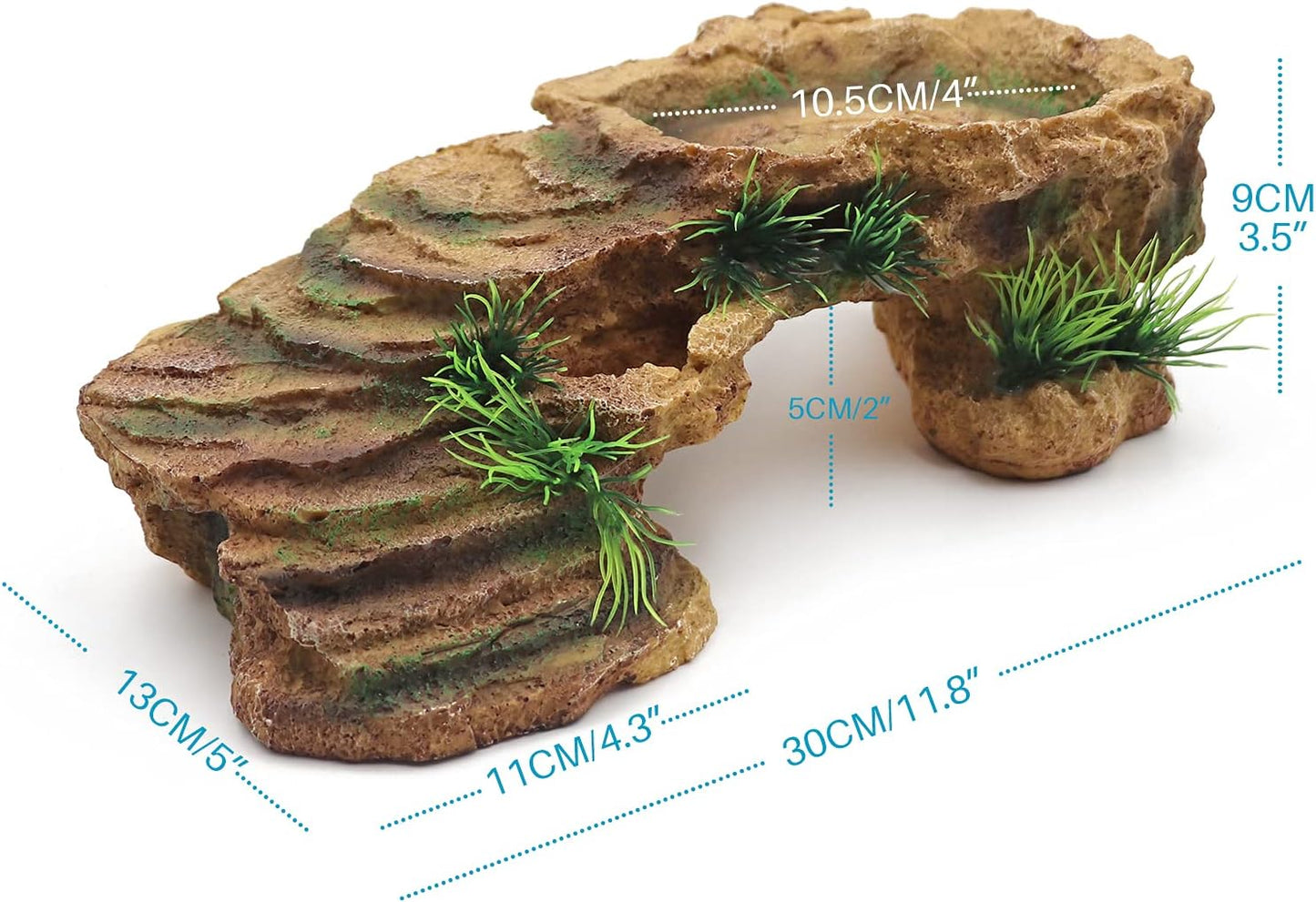 Turtle Basking Platform Reptile Terrarium Hideout Tortoise Resin Rock Hide Cave Habitat Ornament for Bearded Dragon Frogs Lizards Spiders Fish Amphibians Aquarium, Small