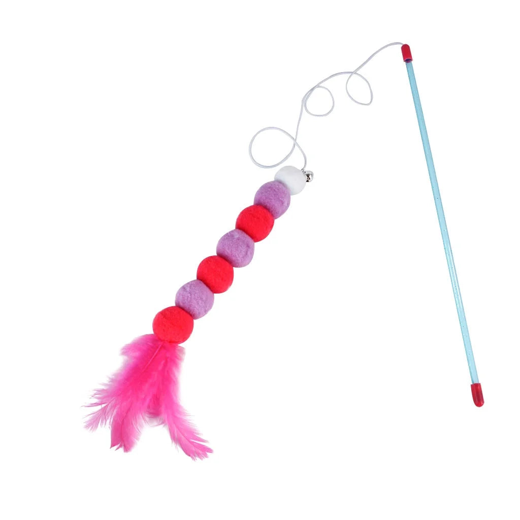 Pet Supplies Kitten Cat Toy Interactive Toy Soft Feather and Bell Beading Cat Toy Red